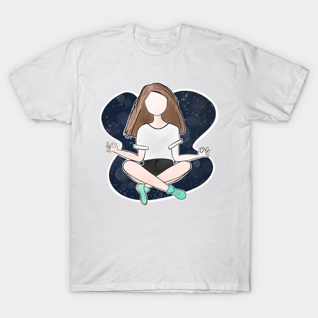 Meditading Girl Power - Space in the Universe - Brown - Purple T-Shirt by Uwaki